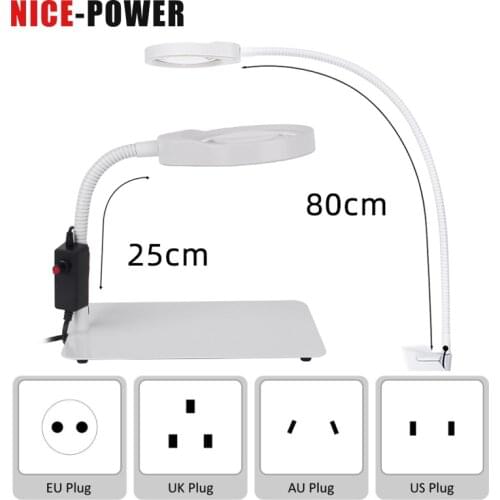 LED Magnifying Glass Lamp Magnifying Glass Desk Clip-on illuminated Magnifier For PCB Inspection Beauty Dentistry 10X With stand