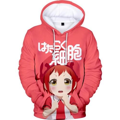 Loose 3D Anime Japan Cells at Work Hoodie Young Feamle Pink Sweet Cartoon Joker Design Cells at Work 3D Full Printed Pullovers