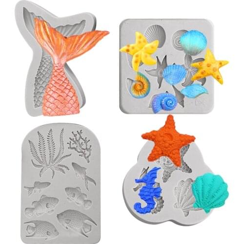 Ocean Series Theme Cake Fondant Mold DIY Party Cake Decoration Tool Sea Coral Mermaid Cupcake Chocolate Moulds Baking Tools