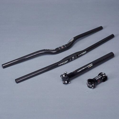 TOMTOU Carbon Fibre Bike MTB Handlebar Sets Bicycle Mountain Rise or Flat Handlebars Seatpost Stem - PRO447