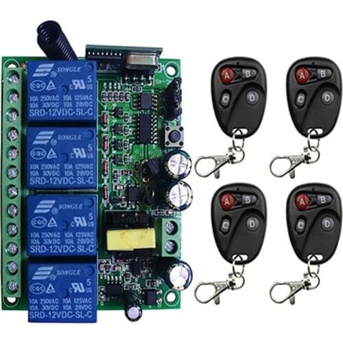 Universal AC110V 220V 230V 10A Relay 4CH 4 CH Wireless RF Remote Control Switch Transmitter+Receiver Module,315 / 433 MHz