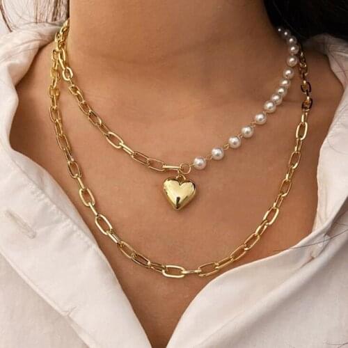 Vintage Multi-layer Love Pendant Necklace Chunky Clavicle Link Chain Necklace for Women Girls Punk Fashion Party Jewelry Gift