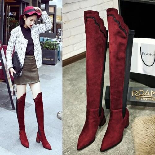 Slim Leg Long Boots Women Stovepipe Over Knee High Motorcycle Booties Winter Female Footwear Stretch Snow Botas Big Size40-42-43