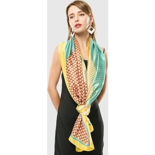 Geometric Pattern Silk Neck Scarf Large Print Stylish Foulard Sun Beach Wrap [3379]