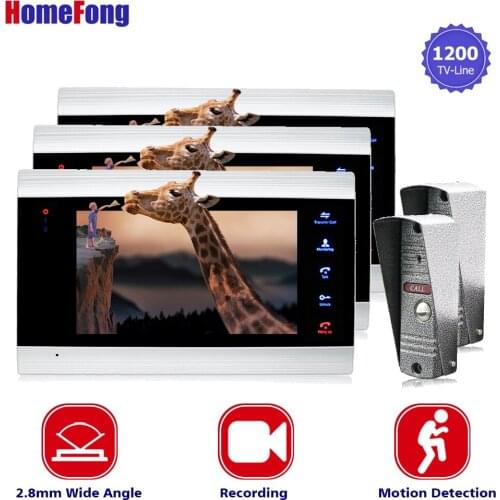 Homefong Ring Video Doorbell Intercom Camera Video Door Phone 3 Monitors 2 Outdoor Panels Wide Angle Snapshot Record IR Led