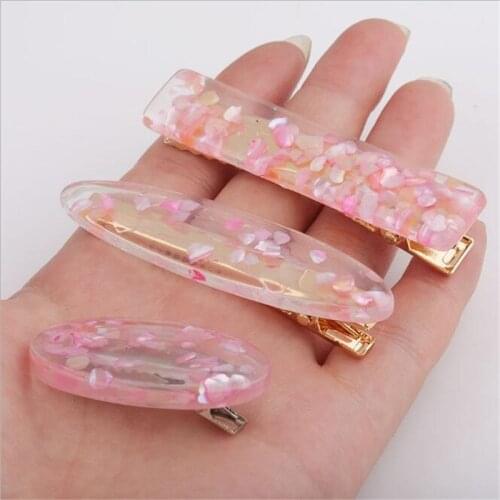 Korea Pink Shell Hairpins Vintage Geometric Oval Hair Clips Hair Accessories for Women Japan Chic Hairgrip Barrettes