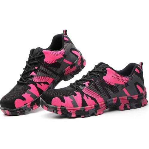 Safety Shoes Pink For Women Steel Toe Shoes Work Sneakers Men Puncture Proof