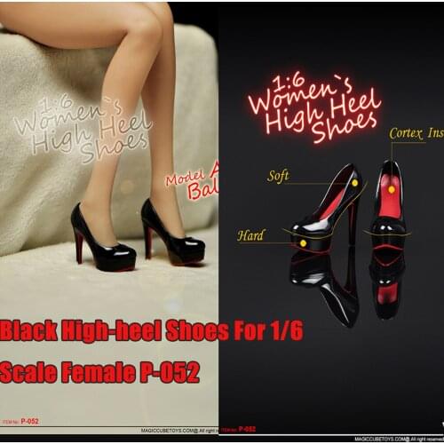 1:6th P-052 Fashion Female Shoes High heeled 1/6 Scale Action Figure Female Black High-heel Shoes F 12"1:6 Ph jiaou Body Figure