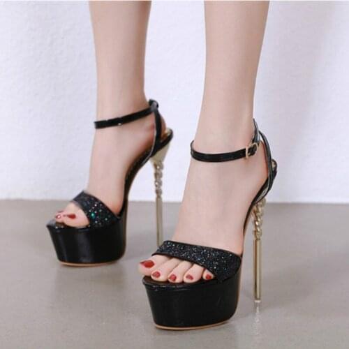 Women Sandals Plus Size Blingbling Solid 6.5cm Platform 16cm High Heels Ladies Dress Pumps Sexy Club Summer Female Party Shoes