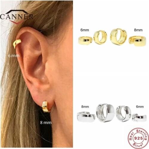 CANNER 6/8mm Real 925 Sterling Silver Hoop Earrings For Women Glossy Round Piercing Earring Earings Jewelry Pendientes Plata 925
