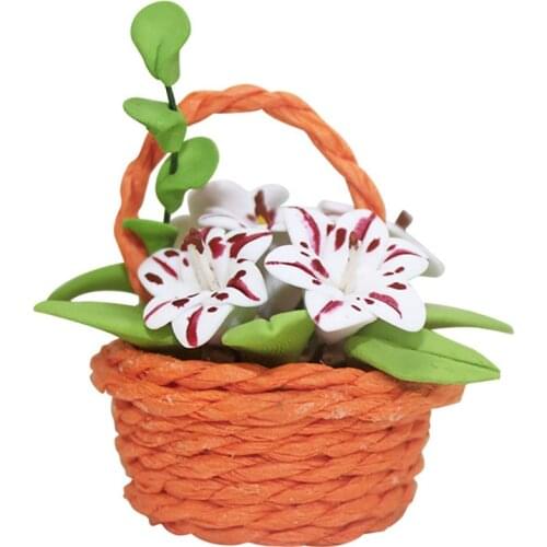 1Pcs 1/12 Dollhouse Miniature Accessories Mini Lily Flower Basket Simulation Grass Model Toys for Doll House Decoration