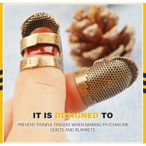 2 Pcs Sewing Thimble Finger Protector Retro Handworking DIY Needlework Metal Brass Thimble Hollowed Out Sewing Tools Accessories