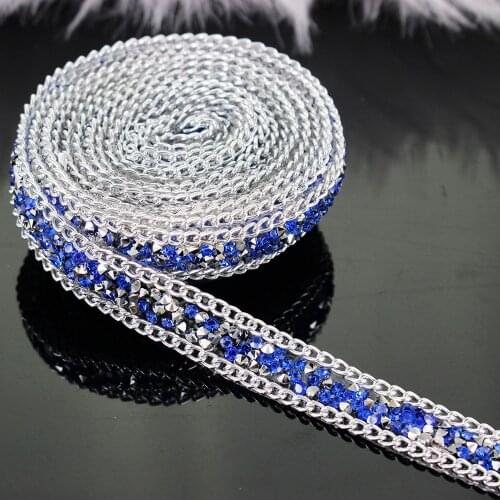 2yard Beaded Rhinestones Trim Chain Iron on Hotfix Crystal Reel Chain Costume Applique Embellishment Sewing Supplies