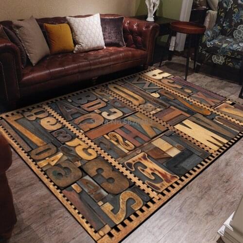 200*300cm Fashion Retro 3D Stereo Imitation Wood Letter Printing Doormat Bedroom Living Room Bedside Carpet Kitchen Floor Mat