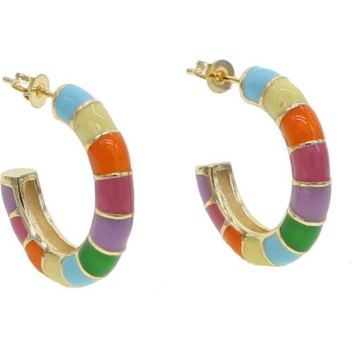 2019 New trendy rainbow pastel enamel colorful Gold filled women huggie hoop earring fashion candy earrings jewelry