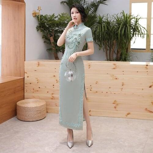 2021 dress 800084 chinese traditional vestidos causales color verde aceituna qipao velvet
