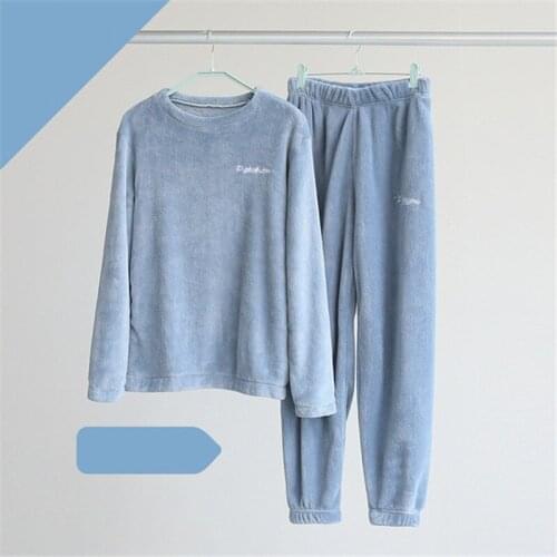 2021 Winter men Pajama Set plus size Coral Fleece Thick Warm Long Sleeve Pyjamas Women Home Loungewear