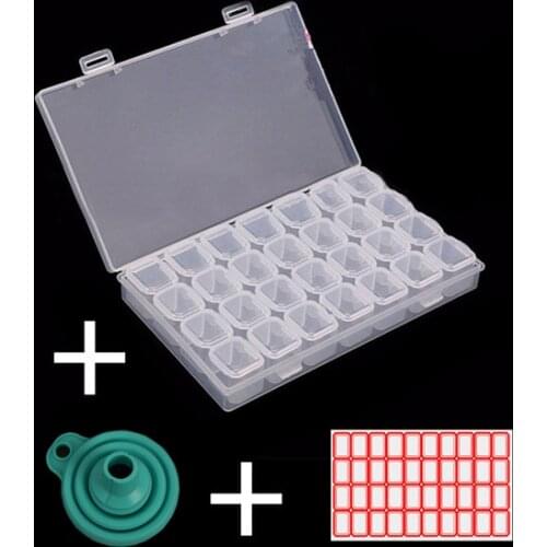 28Girds with funnel diamond painting Box Accessories plastic Beads Display Storage Boxes diamond Embroidery tools Accessory