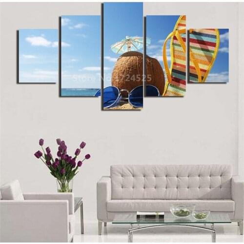 Unframed 5 Pieces Summer Beach Canvas Painting Wall Art Home Decor For Living Room Seascape Painting HD Pictures In High Quality