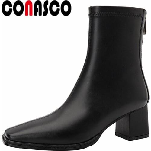 CONASCO Fashion Elagant Women Ankle Boots Autumn Winter Warm Party Basic Prom Office Boots Brand Retro Back Zipper Shoes Woman