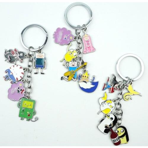 5 in 1 Set BMO Lumpy Space Princess The Dog Keychain Keyring Cartoon Figures Alloy Metal Pendant Key Ring Cosplay Accessories
