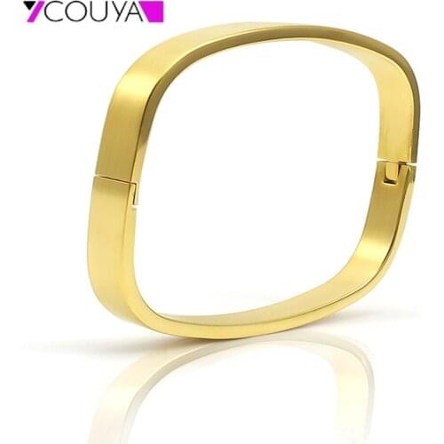 COUYA Sqaure Stainless Steel Open Bracelets Silver Bangles Cuff Fashion Lady Charm Bracelet Bangles Withd 6mm-8mm for Women