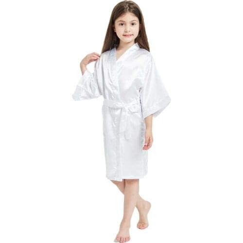 Child Bathrobe Solid Color Satin Bathrobe Fashion Children Nightgown Sleepwear Dressing Gown Robe Celebration Party for Girls