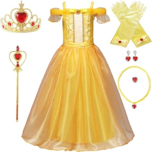 Kids Fashion 2020 Belle Princess Dress Elegant Girls Christmas Dress Beauty And The Beast Costume Cute Party Gown for 3-10Y Girl