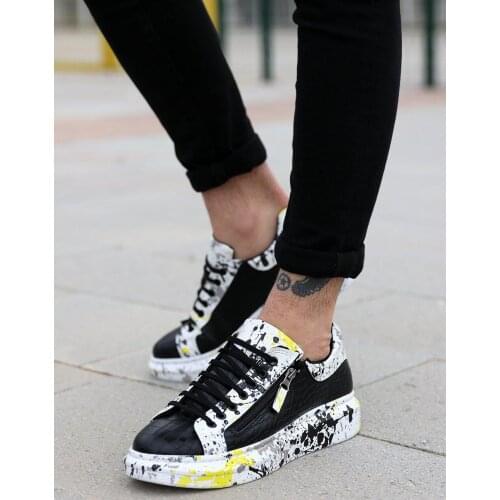 Design Heritage Zipper Painted Mens Sneaker Shoes Black