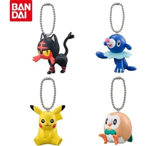 Bandai Genuine Gashapon Pokemon Anime Figures Pikachu Litten popplio Rowlet Action Figure Model Keychain Pendant Gacha Toys