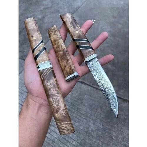 Hot sale VG10 Damascus steel Japanese knife 60HRC vacuum heat treatment sharp camping hunting knife series (Samurai style)