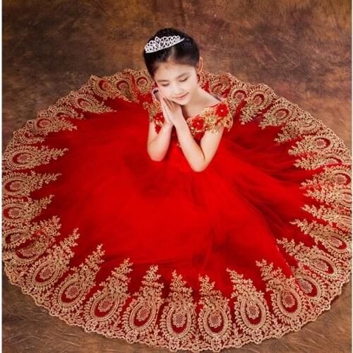 Exquisite Embroidery Children princess costumes for Wedding Flower Girl Tutu piano performance birthday dress princess cosplay