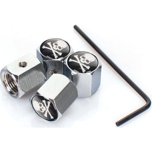 4pcs/set Car Wheels Valve Caps Classic Skull Chrome Rustproof Rims Theftproof Caps Car-styling Repair Tool