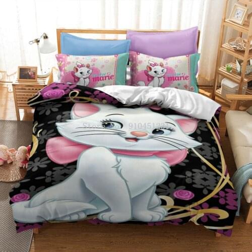 Disney Cute Marie Cat Bedding Sets Single Twin Bedspread Children Girls Boys Duvet Cover Pillowcase Queen King Size Home Textile