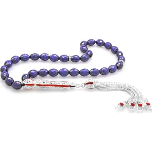 Babba Red Enameled Barley Cut Tasbih with Alpaca Tassel