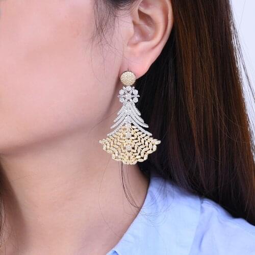 LARRAURI New Hot Luxury Cubic Zirconia Inlaid Nigerian African Dangle Drop Wedding Earrings Trendy Waterdrop Earrings For Women