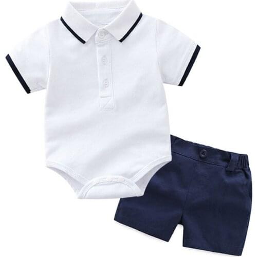 Summer Baby Boys Clothes Newborn Formal Outfit Polo Short Sleeve Rompers Boys Uniform Gentleman Clothes toddler Clothing Sets
