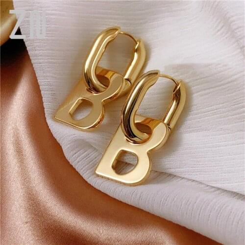 ZN Minimalist Korean Letter B Shape Drop Earrings Fashion Jewelry Vintage Ins Style Personality Ear Accessories Gifts