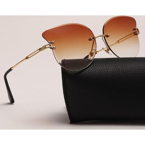 Fashion Rimless Cat Eye Sunglasses Luxury Brand Designer Women Metal Sun glasses Lady Shades UV400 Eyewear oculos de sol