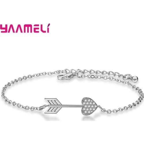 Fashion Exquisite Design 925 Sterling Silver Arrow Heart Cubic Zirconia Bracelet Jewelry Womens Wedding Pulseira Accessories