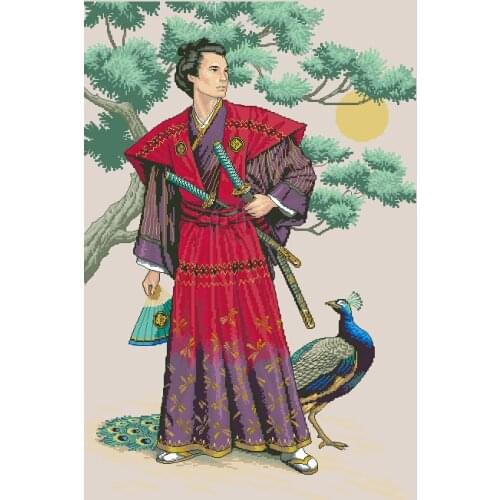 14/22/25ct Lovely Counted Cross Stitch Kit The Mighty Samurai Asian Japanese Man and Peacock Bird dim 03881