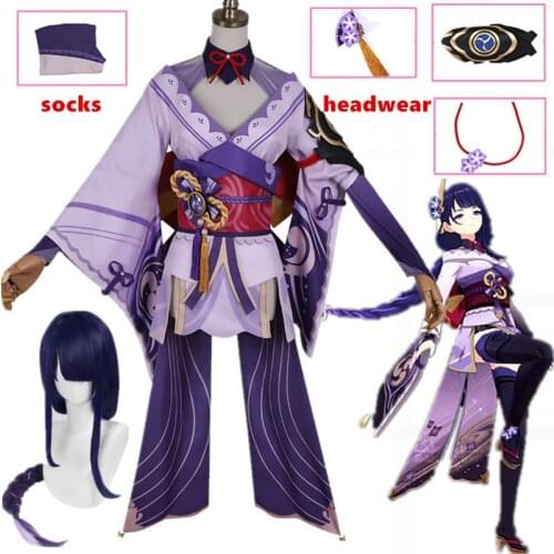 Anime Game Genshin Impact Shogun Raiden Combat Dress wigs Lovely Uniform Cosplay Costume Halloween Women clohtes 2021 New