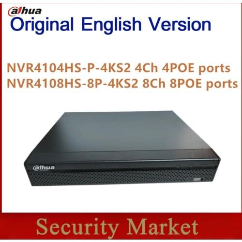 Original dahua english NVR4104HS-P-4KS2 NVR4108HS-8P-4KS2 4/8 Channel Compact 1U 4PoE/8PoE 4K&H.265 Lite Network Video Recorder