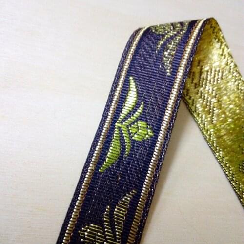 2cm 20mm 7/8' Shiny Green Filigree Gold Grass Black Trim Ethnic Lace Garment Costume Dog Collar National Jacquard Webbing Ribbon