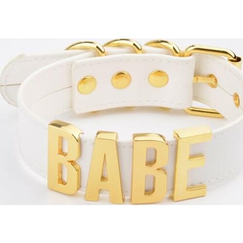 Handmade Name Choker BABE Big Letter Gold Collar Necklace for Women Girls White Color