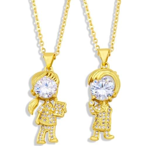 FLOLA Gold Chain Boy and Girl Necklace Pendant Copper CZ Small Cute Friendship Necklaces Gifts Family Jewelry nkew48