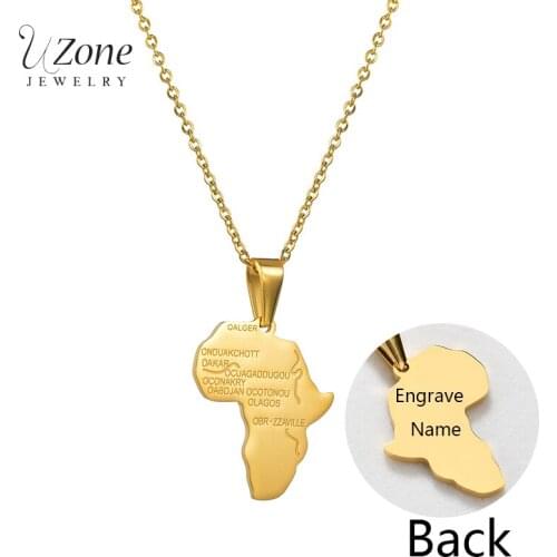 UZone Retro Stainless Steel Map of South Africa Pendant Necklace Custom Name Date Engraved African Map Souvenirs For Women Men