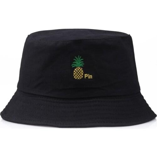 Double-side Pineapple Print Foldable Bucket Hat Beach Sun Hat Fisherman Outdoor Cap Summer Sunscreen Unisex Hat Street Headwear