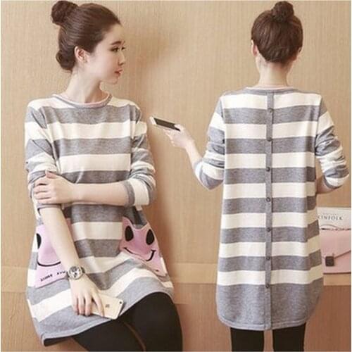 Pregnant Dress Fashion Striped Dress Long Sleeved Vestidos Maternity Clothes For Pregnant Woman Pregnancy Clothes spring Autumn
