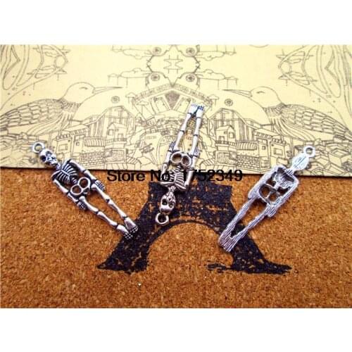 25pcs Skeleton Charms,Antique Silver Skeleton Hanging on Rope Charm Pendants 39x9mm